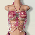 2025 New Arrival Handmade Summer Female Pearl Beaded Bra Top Halter Beach Bralette Pink Crystal Bead Bikini