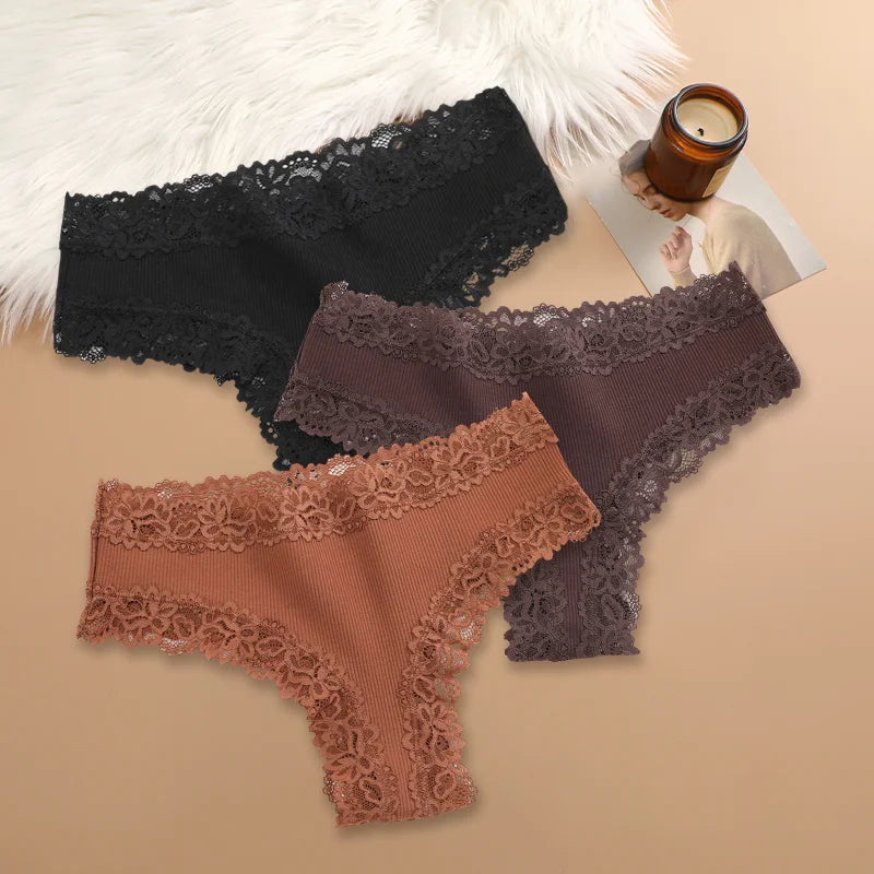 3Pcs/set Women Cotton Panties Floral Lace Intimate Underwear Trendy Patchwork Lace Briefs Female Soft Underpants Lingerie S-XL