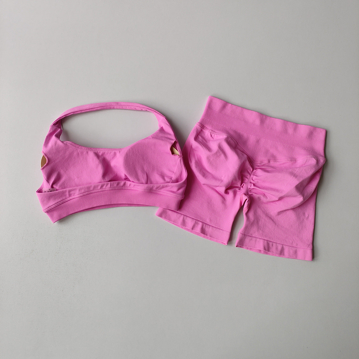 Halter Backless Bra High Waist Peach Sports Shorts Suit