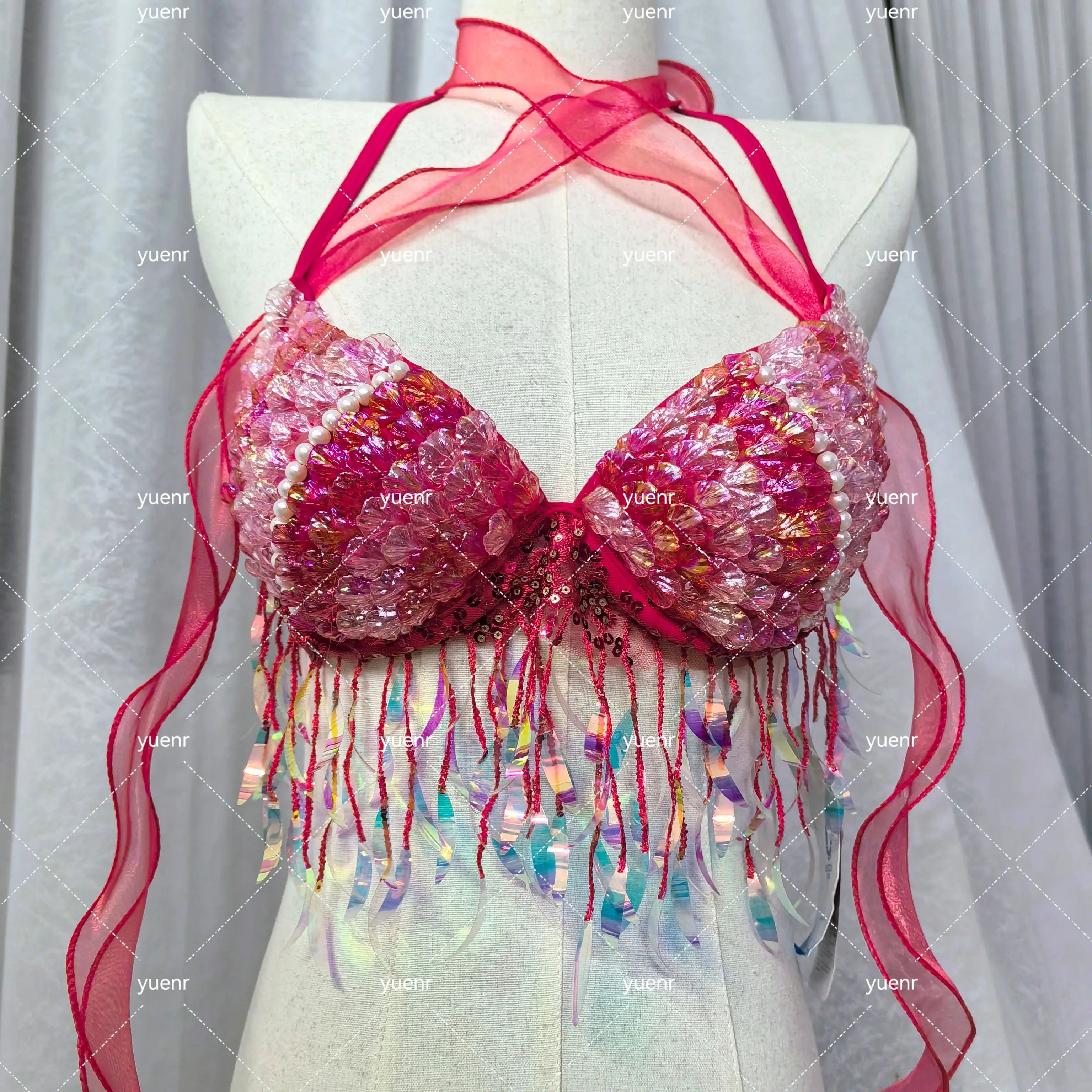 New Handmade Mermaid Corset Shell Sequins Oceanarium Performance Bikini Swimsuit Diving Shooting Role-Play Bra