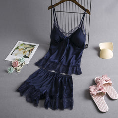 New Elastic Satin Lace Suit Nightdress With Suspenders Korean Style Suspenders