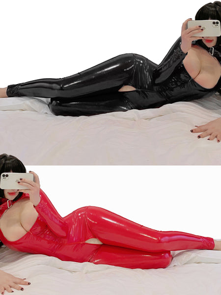 Lingerie Women's Patent Leather Shiny Jumpsuit