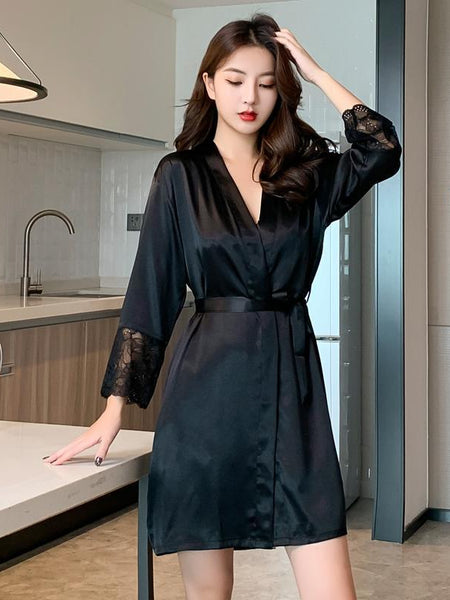 Ice Silk Thin Lace Suspender Nightdress Nightgown Two-piece Suit