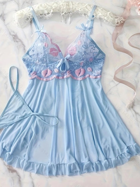 Lingerie Embroidered Mesh Stitching Mesh Pajamas