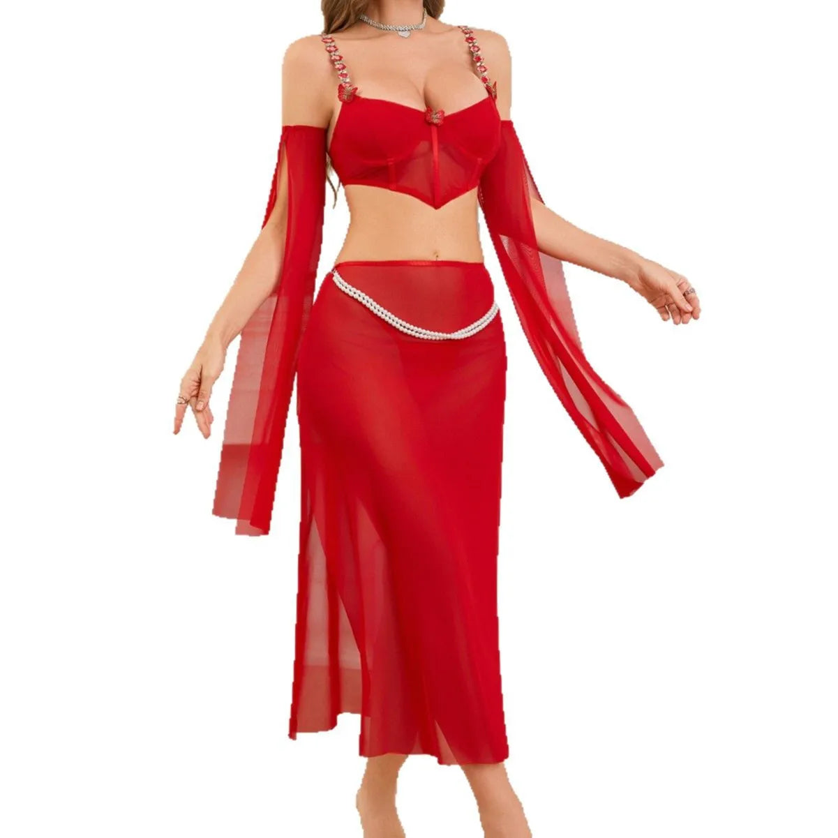 European And American New Sex Underwear Sexy Women's Bra Long-sleeved Split Skirt Underwear Sex Suit