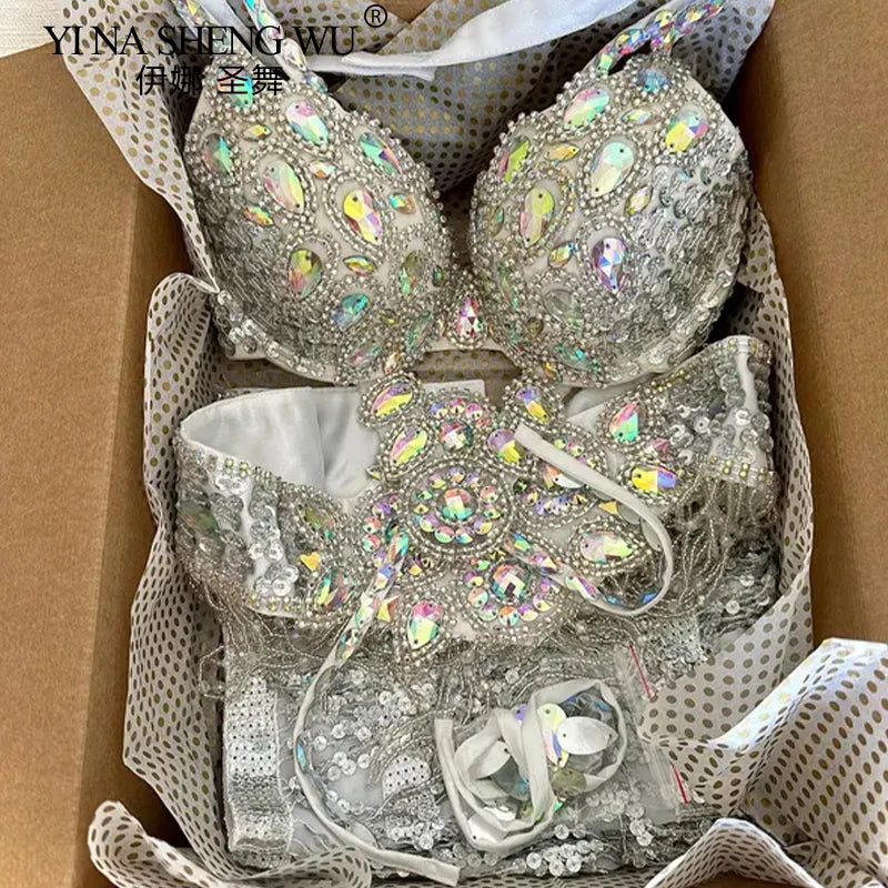 Women Sexy Belly Dance Beaded Top Bra & Belt 2pieces Belly Dance Costume Outfit Set Female Bollytwood Dance Costume 3 Colors