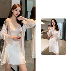 Ice Silk Thin Lace Suspender Nightdress Nightgown Two-piece Suit