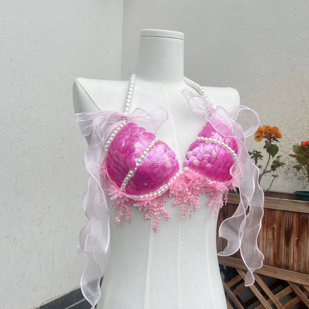 RM Original Mermaid Shell Handmade Sewing Sexy Bikini Peacock Swimsuit Oceanarium Shooting Vacation Sequin Bra