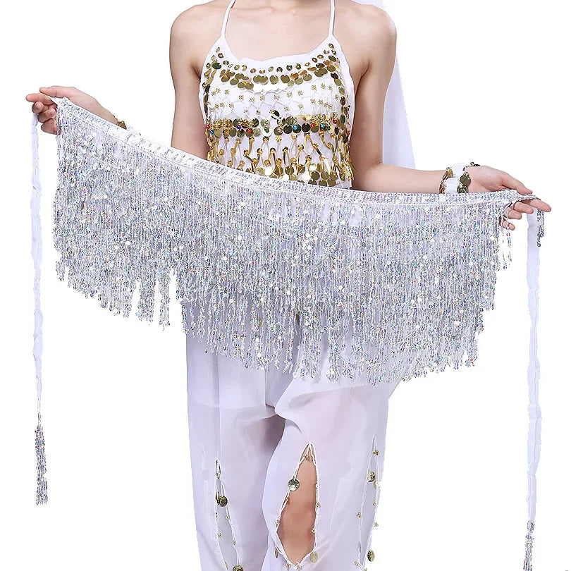 Belly Dance Costume Sequins Tassel Hip Towel Beads Waist Chain Sequins Tassel Dance Dress Prom Performance Waist Towel