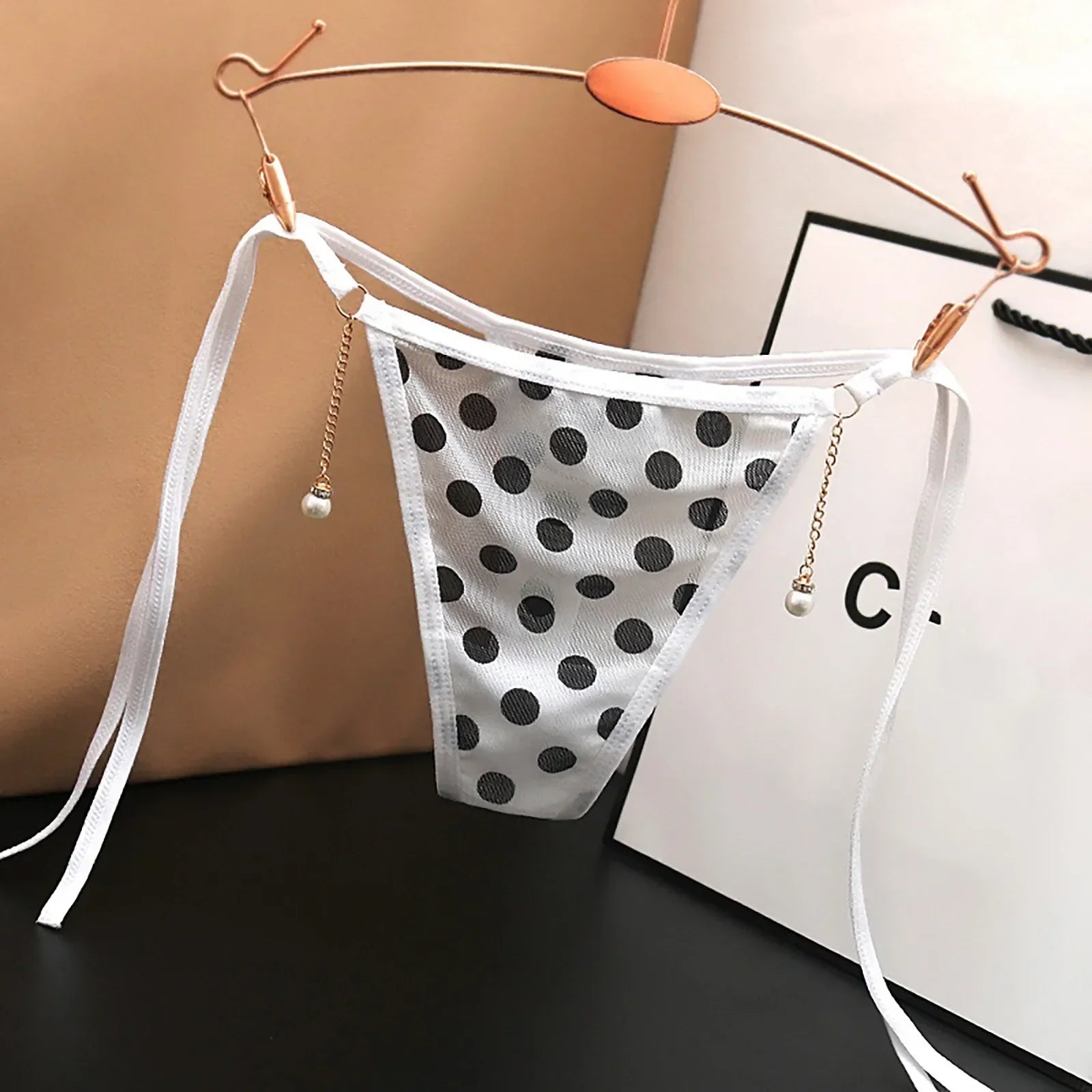 2025 New Sexy Polka Dot Trongs Lace-Up G String Women Low Waist T Pants Tanga Mesh Transparent T-Back Panties