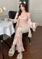 Gold Velvet Pajamas Women's Chest Pad Pure Desire Style Lace Suspenders Three-piece Set