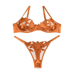 Lace Embroidery Mesh See-through Sexy Lingerie Set
