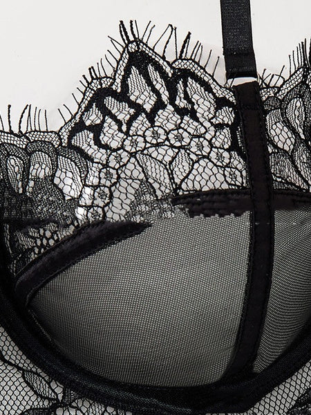 Black Mesh Bra Anti-sagging Lace Sexy Lingerie Set Women