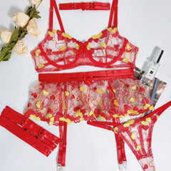 Ruffled Love Embroidered Mesh See-through Sexy Lingerie