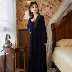 Court Style Long Dress Warm Gold Velvet Pajamas