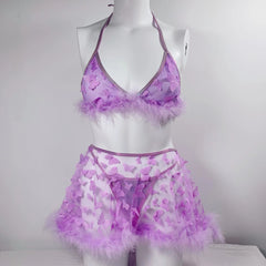 Butterfly Perspective Mesh Frayed Sexy Suit