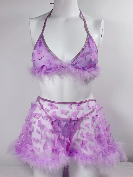 Butterfly Perspective Mesh Frayed Sexy Suit