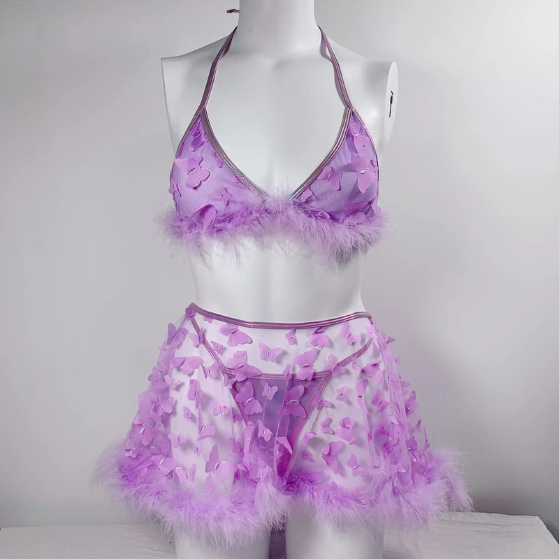 Butterfly Perspective Mesh Frayed Sexy Suit