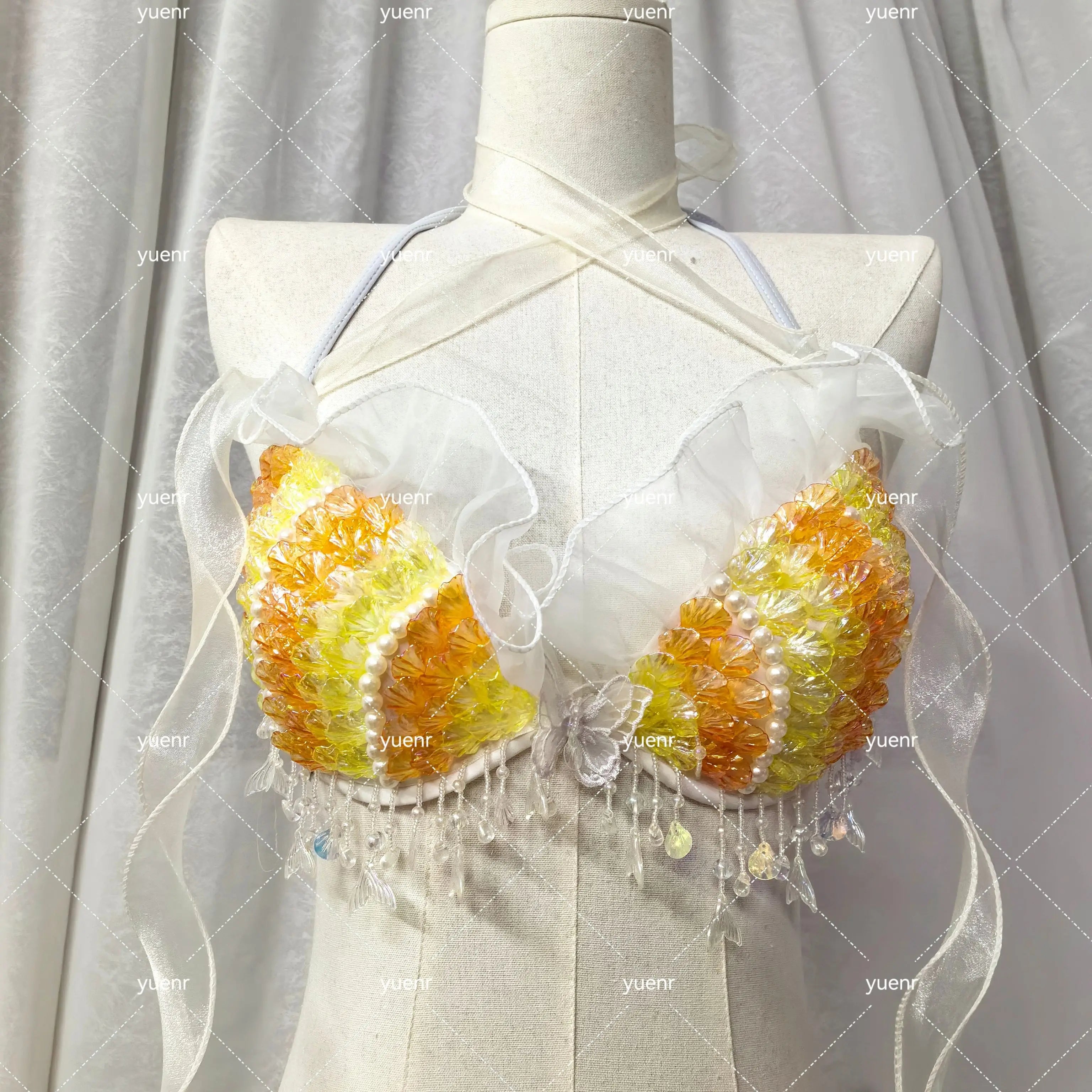 New Handmade Mermaid Corset Shell Sequins Oceanarium Performance Bikini Swimsuit Diving Shooting Role-Play Bra