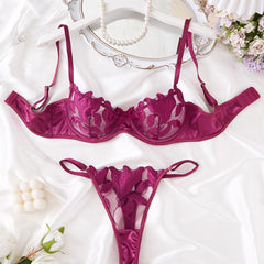 Lace Embroidery Mesh See-through Sexy Lingerie Set