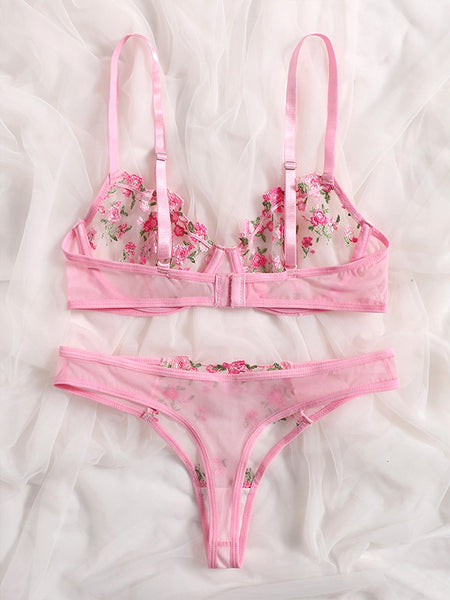 Ladies Sweet Low Waist Lace Lingerie Set