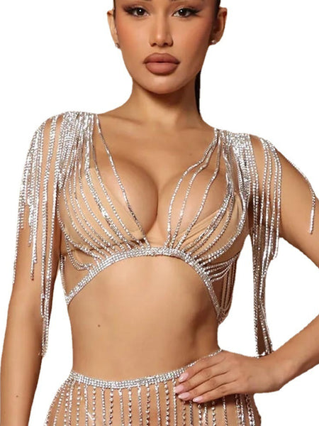 New Layered Rhinestone Bra Body Chain Women