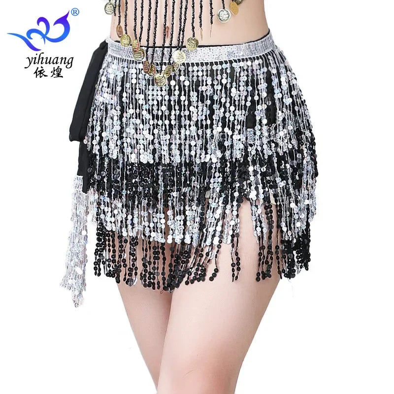 Belly Dance Costume Sequins Tassel Hip Towel Beads Waist Chain Sequins Tassel Dance Dress Prom Performance Waist Towel