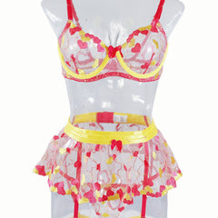 Ruffled Love Embroidered Mesh See-through Sexy Lingerie