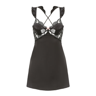 Women's Spring And Autumn Ice Silk Lace Suspender Nightdress