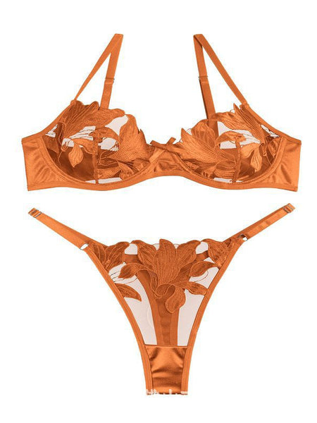Lace Embroidery Mesh See-through Sexy Lingerie Set