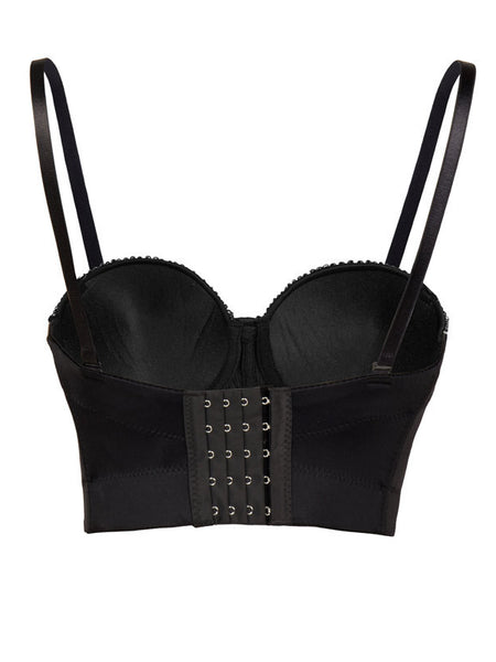 Strap Adjustable Beaded Crop Rhinestone Bra