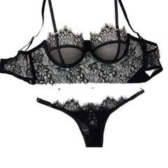 Black Mesh Bra Anti-sagging Lace Sexy Lingerie Set Women