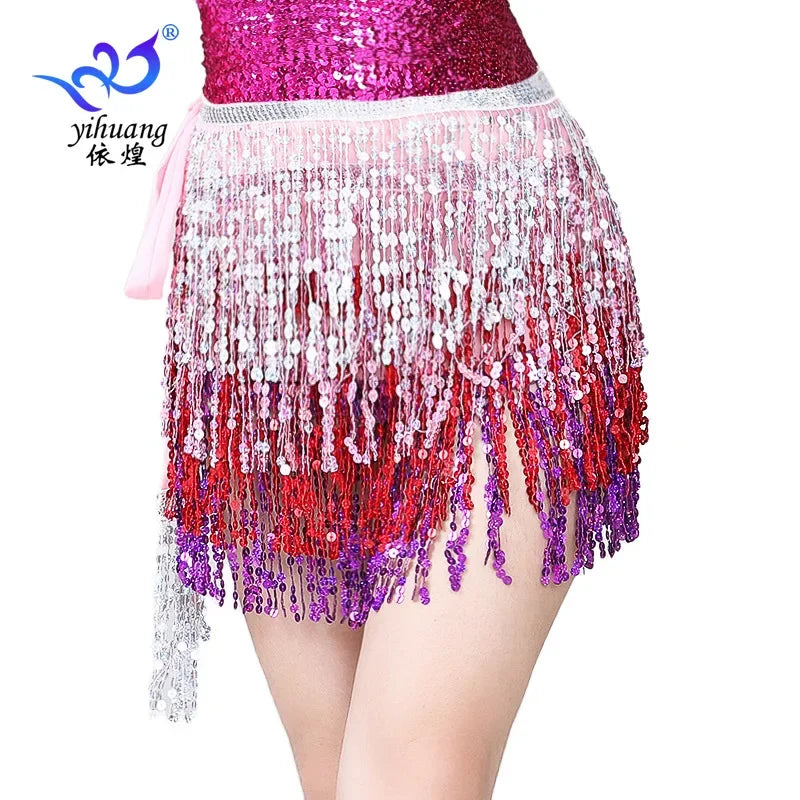 Belly Dance Costume Sequins Tassel Hip Towel Beads Waist Chain Sequins Tassel Dance Dress Prom Performance Waist Towel