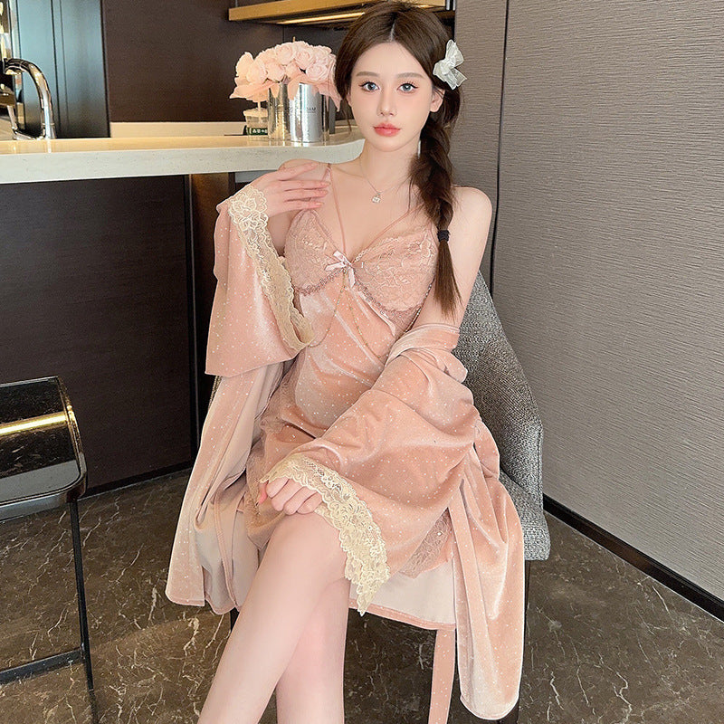 Long Sleeve Diamondmax Velvet Starry Two-piece Nightdress