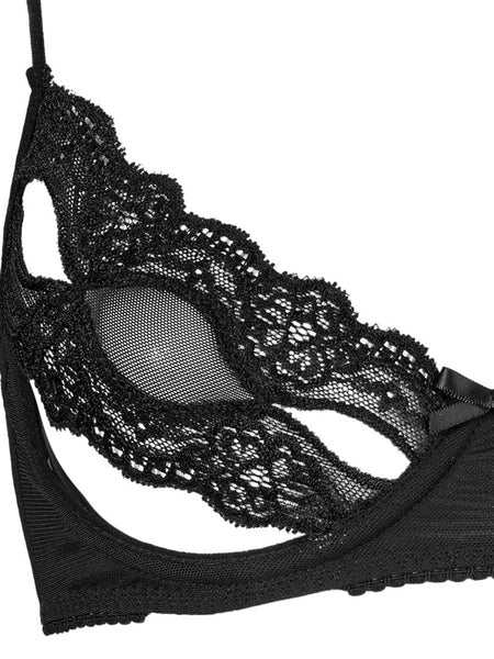 Sexy Lace Hollow Out Thin Underwear Back Mesh Perspective Bra Set