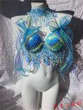 RM Handmade Mermaid Sequin Shell Bikini Top Bra Oceanarium Bar Table Performance Costume Fishtail Leather