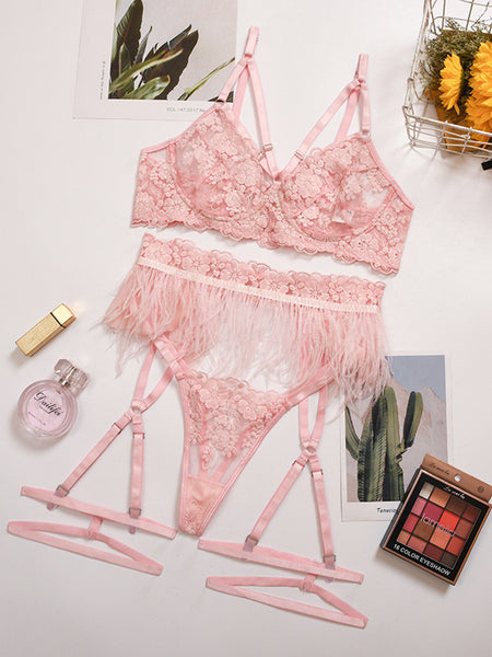 Sexy Erotic Lingerie Lace Underwear Cross Three Piece Female