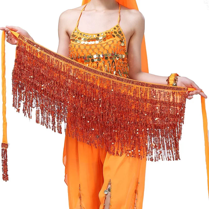 Belly Dance Costume Sequins Tassel Hip Towel Beads Waist Chain Sequins Tassel Dance Dress Prom Performance Waist Towel