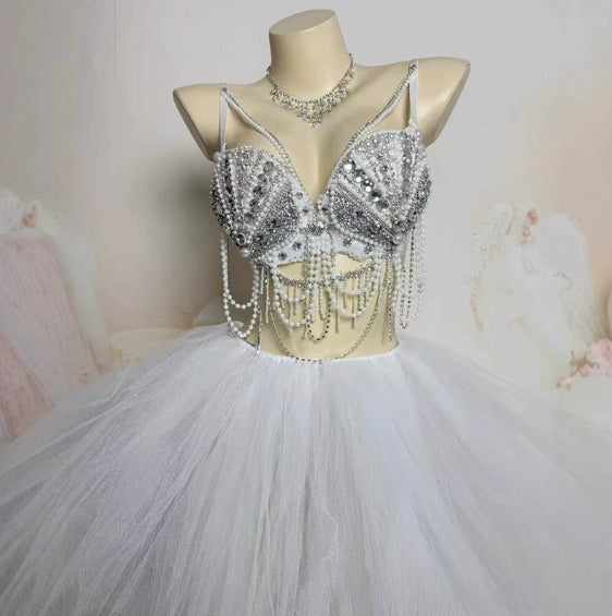 Smokey Blue Shining Chain Vacation Style Bikini Suit