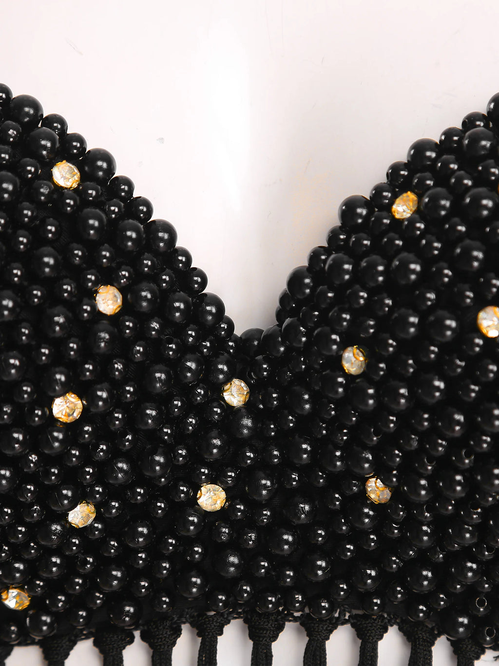 Womens Belly Dance Fringe Bra Allover Plastic Beads Tassel Trim Push-up Bra Top with Shoulder Boards Latin Dance Costume Party