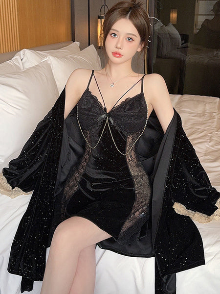Long Sleeve Diamondmax Velvet Starry Two-piece Nightdress