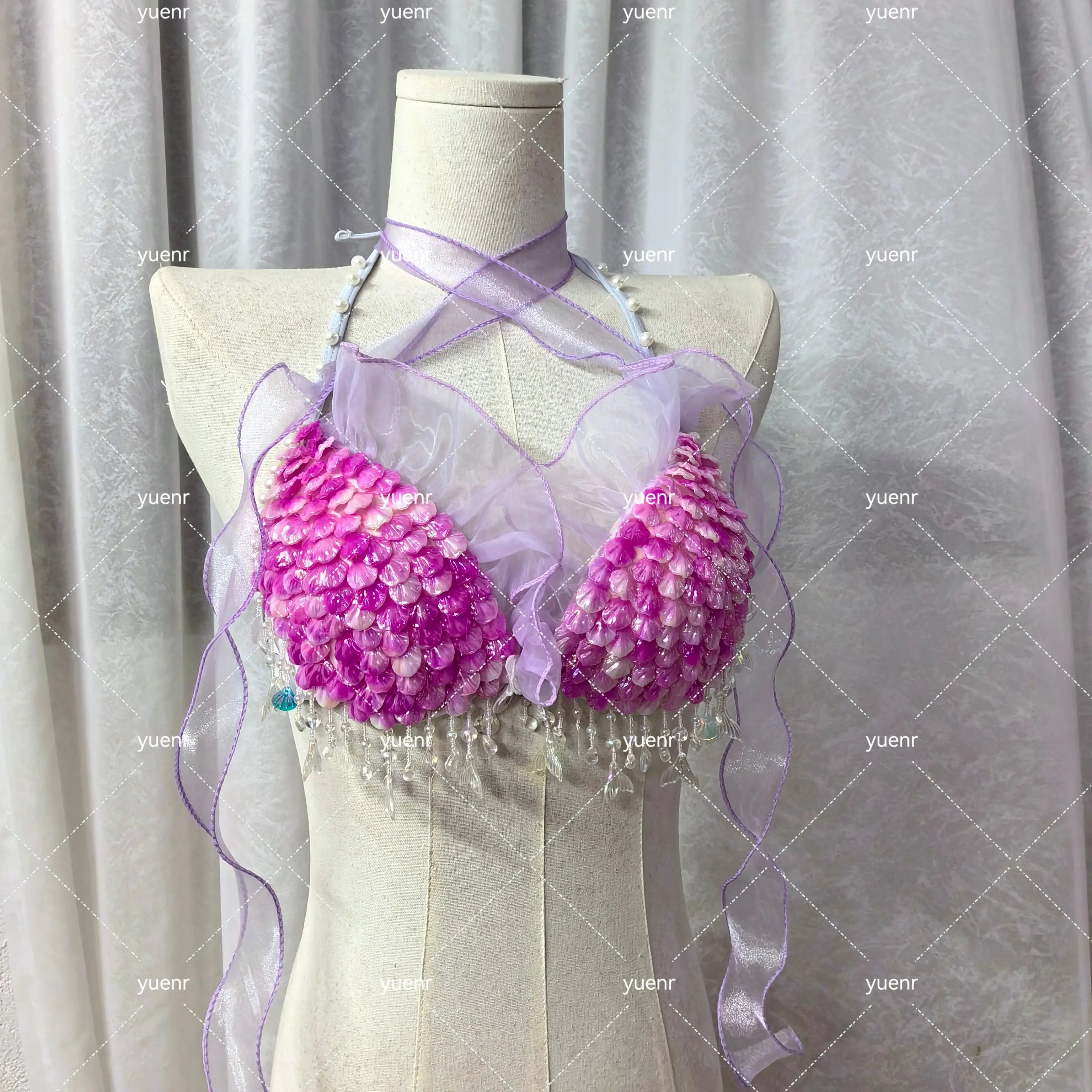 New Handmade Mermaid Corset Shell Sequins Oceanarium Performance Bikini Swimsuit Diving Shooting Role-Play Bra