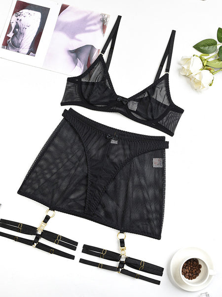 Women's Striped Mesh Gathered For Fun Lingerie