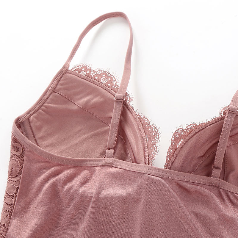 Wireless Bra Fashion Suspenders Silk Home Nightdress