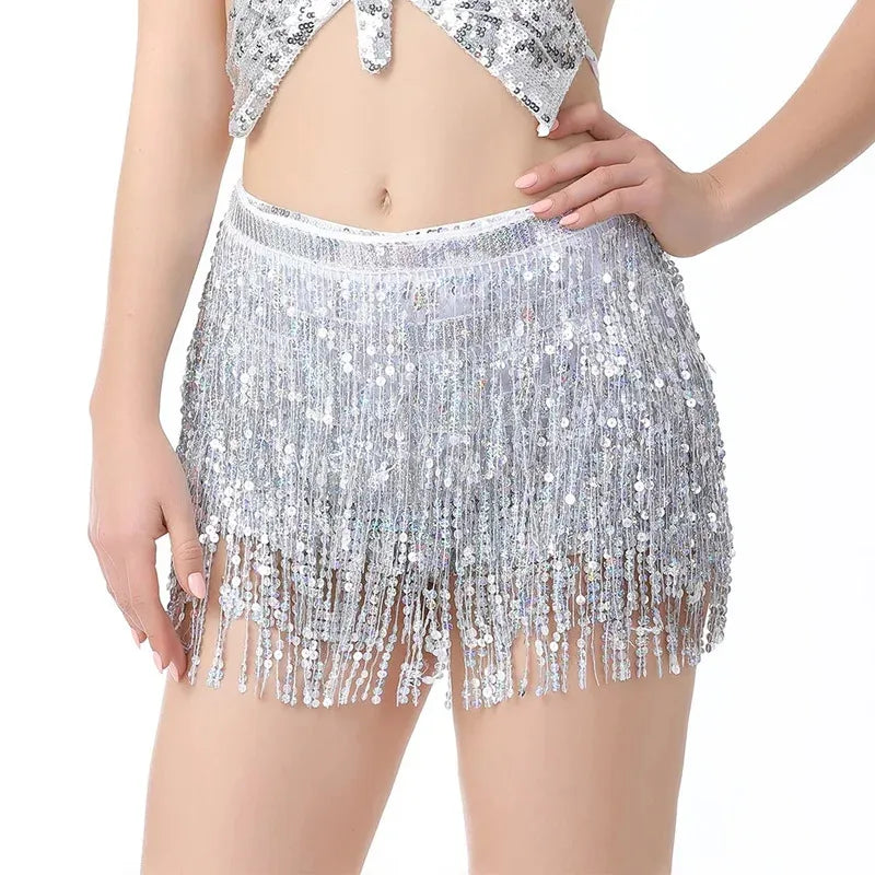 Belly Dance Costume Sequins Tassel Hip Towel Beads Waist Chain Sequins Tassel Dance Dress Prom Performance Waist Towel